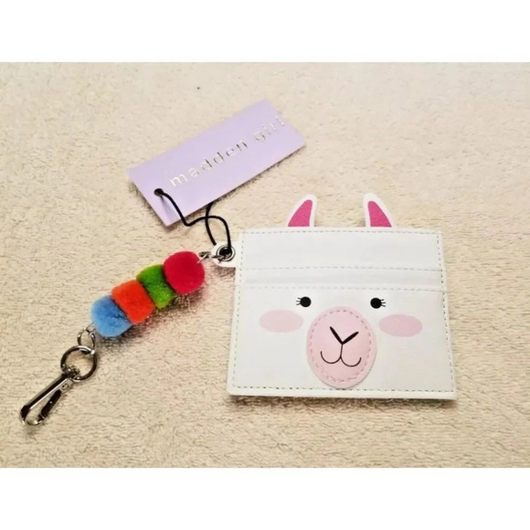 $10 SALE! 

Madden Girl White & Pink Llama Card Holder w/Pom Pom  5 Pockets - Picture 1 of 5